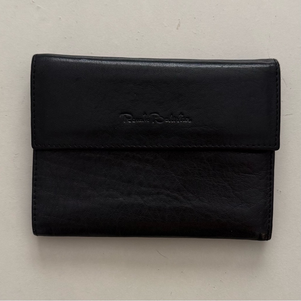 Renato Balestra Italian Leather Trifold Wallet Black Quite Luxury Iconic